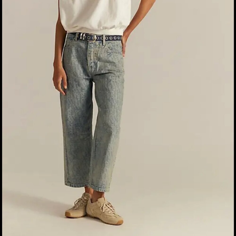 NWT Free People Deep Trance Dropped Jacquard Jeans in Letters - Picture 2 of 5
